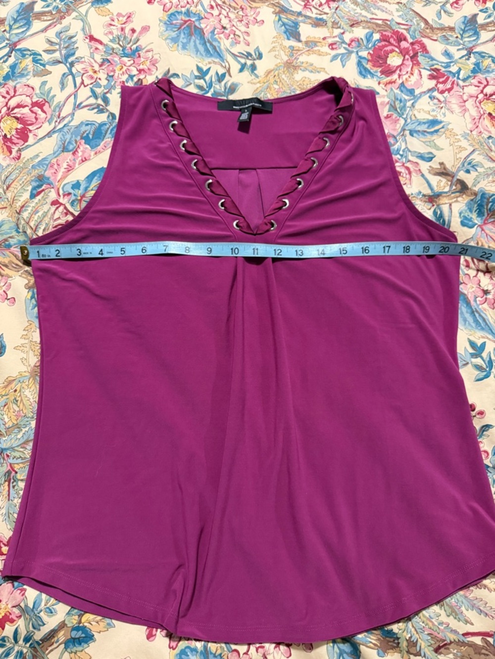 White House Black Market Magenta Lace-Up V-Neck Tank